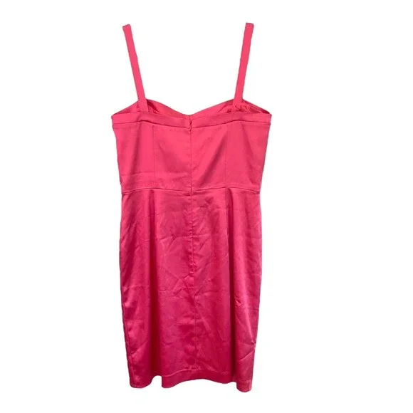 Tahari Pink Satin Dress Womens Size 10‎ NWT Spaghetti Strap Barbiecore Dress D52 - Picture 2 of 14